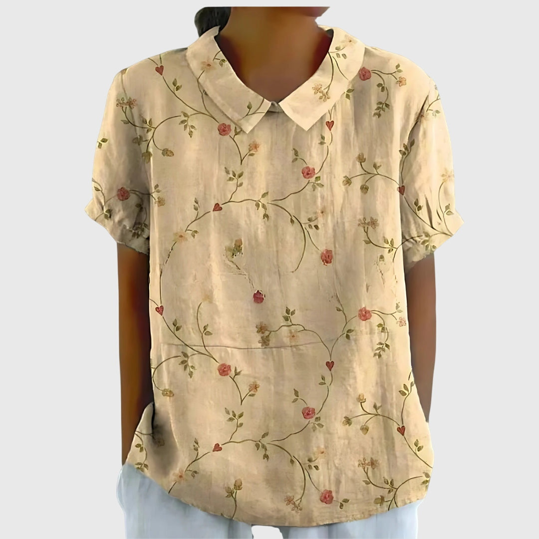 Jenna floral collared blouse in Old Yellow, view 2