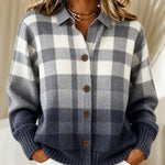 Agnes grey ombré check knitted jacket, front view
