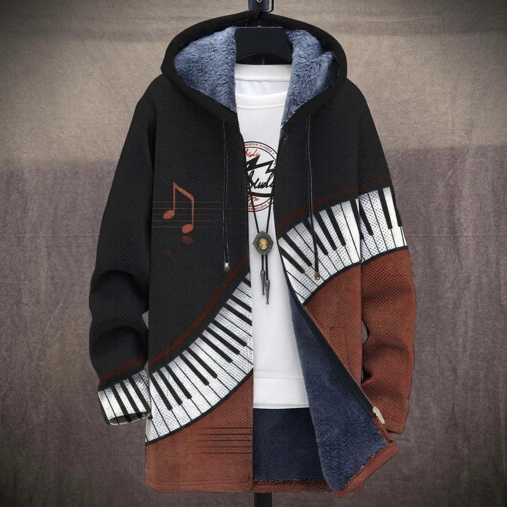 Freda - Piano Keys and Music Notes Jacket, front view