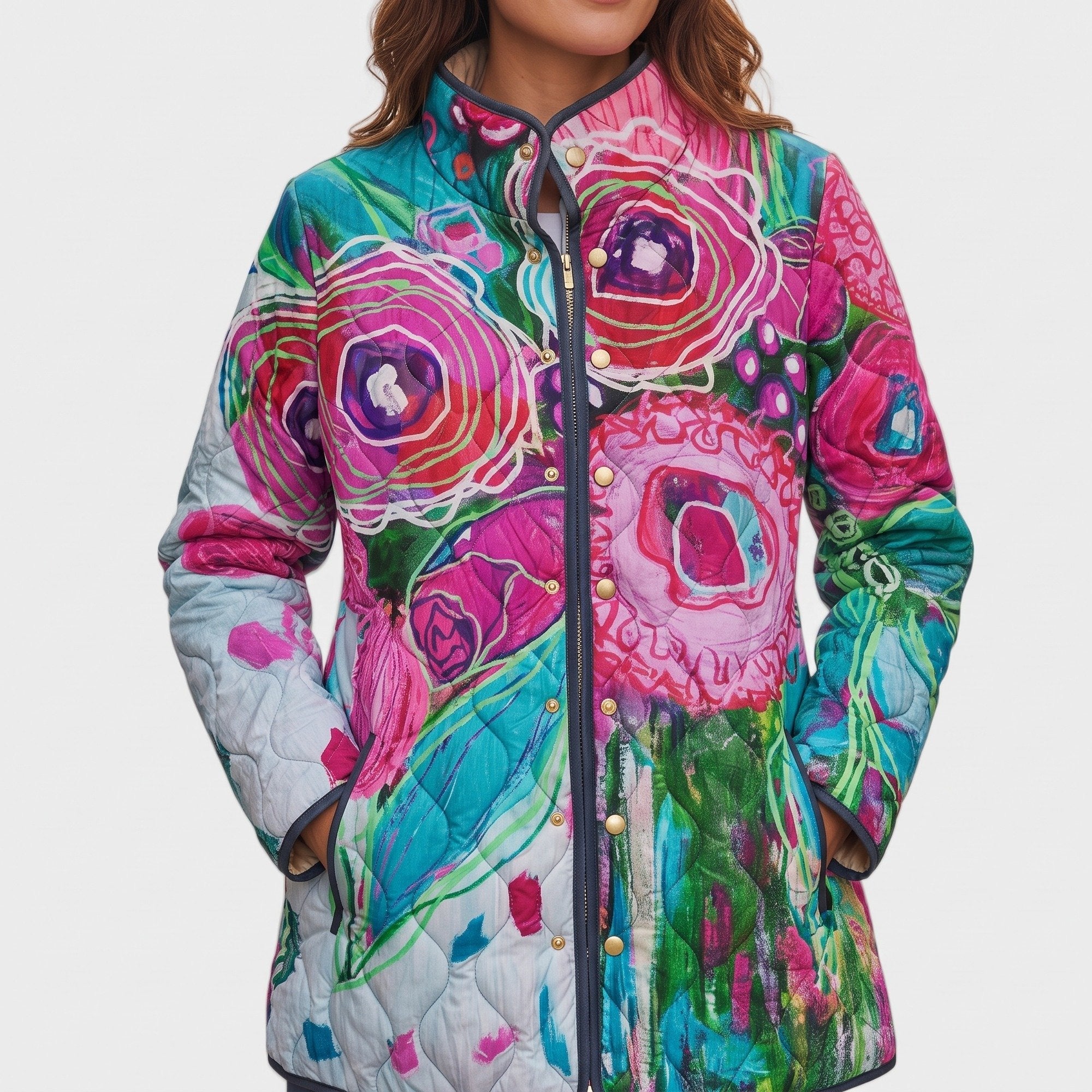 Alice floral quilted jacket, front view