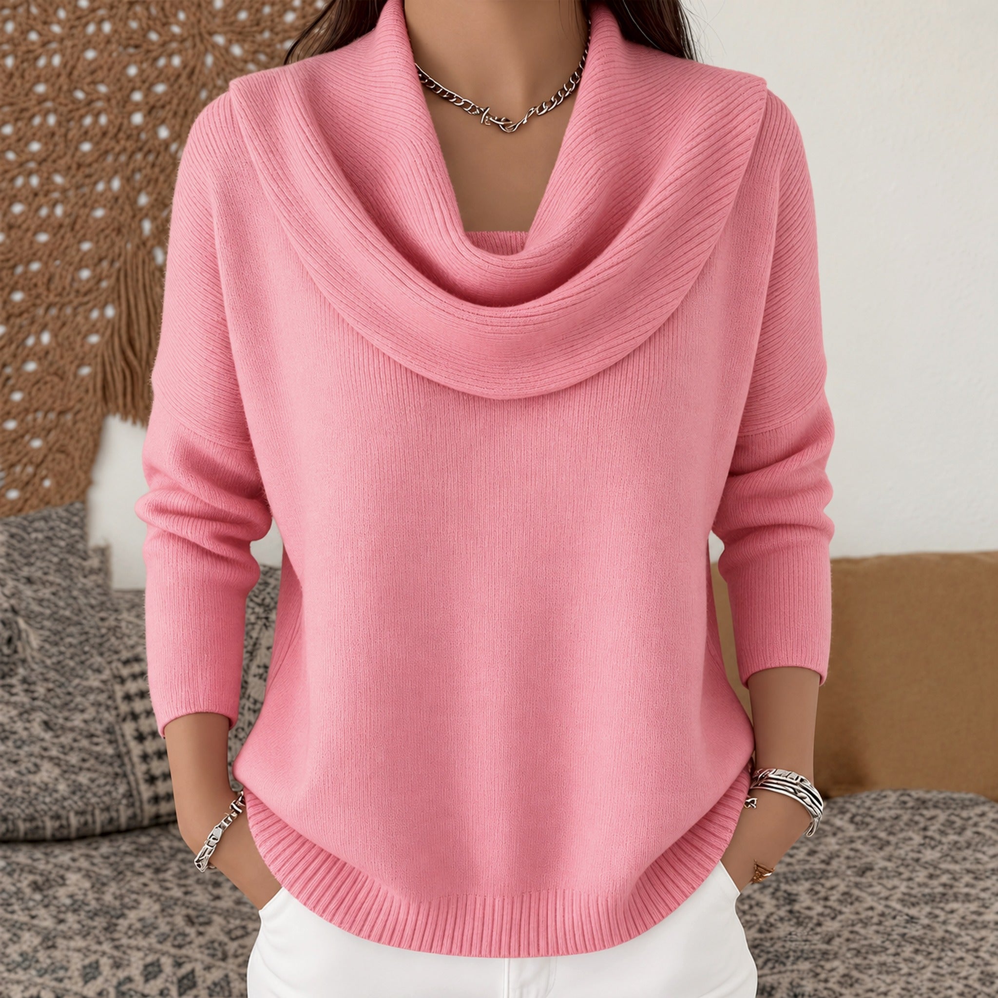 Angie cowl neck jumper in Pink, view 2