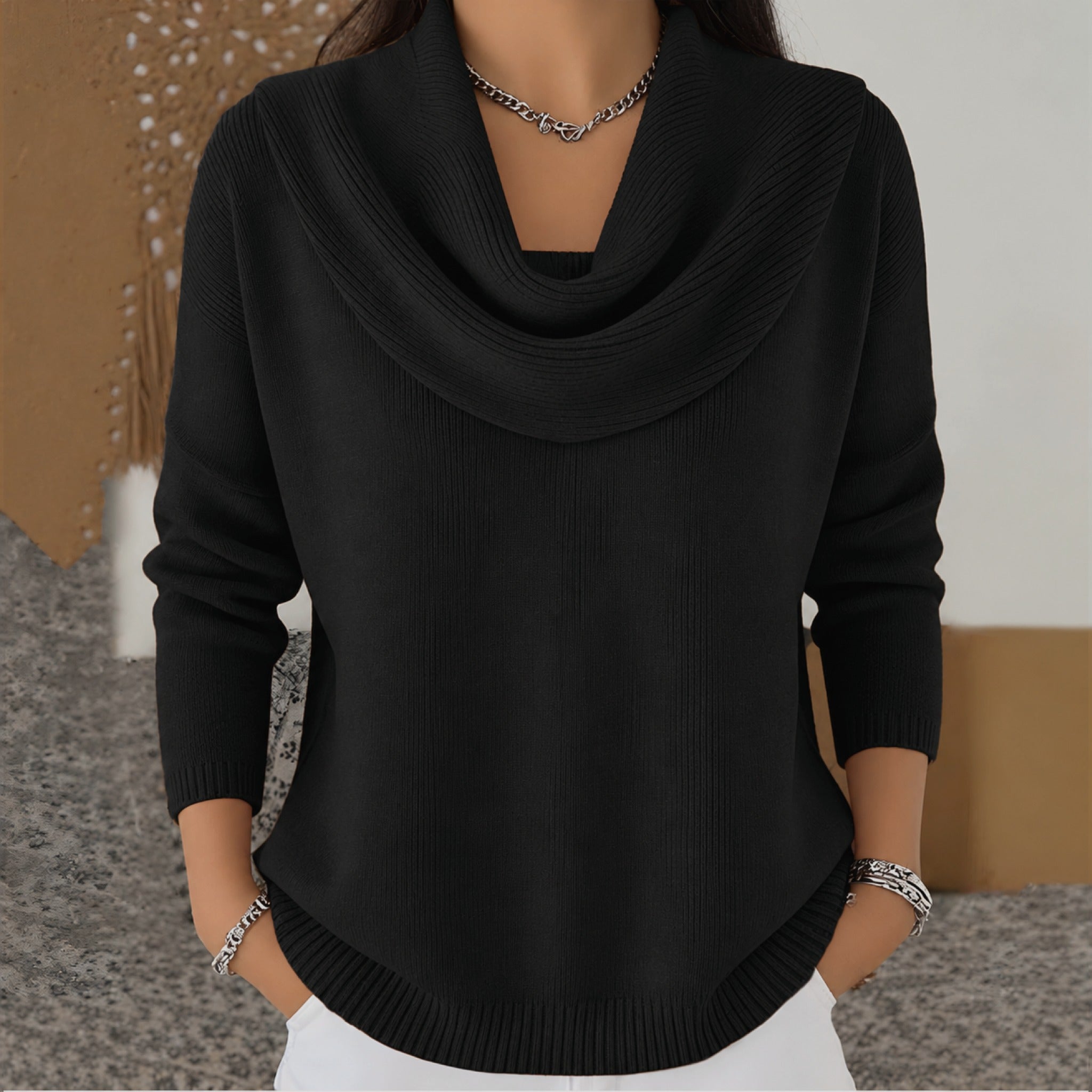 Angie cowl neck jumper in Black, view 3
