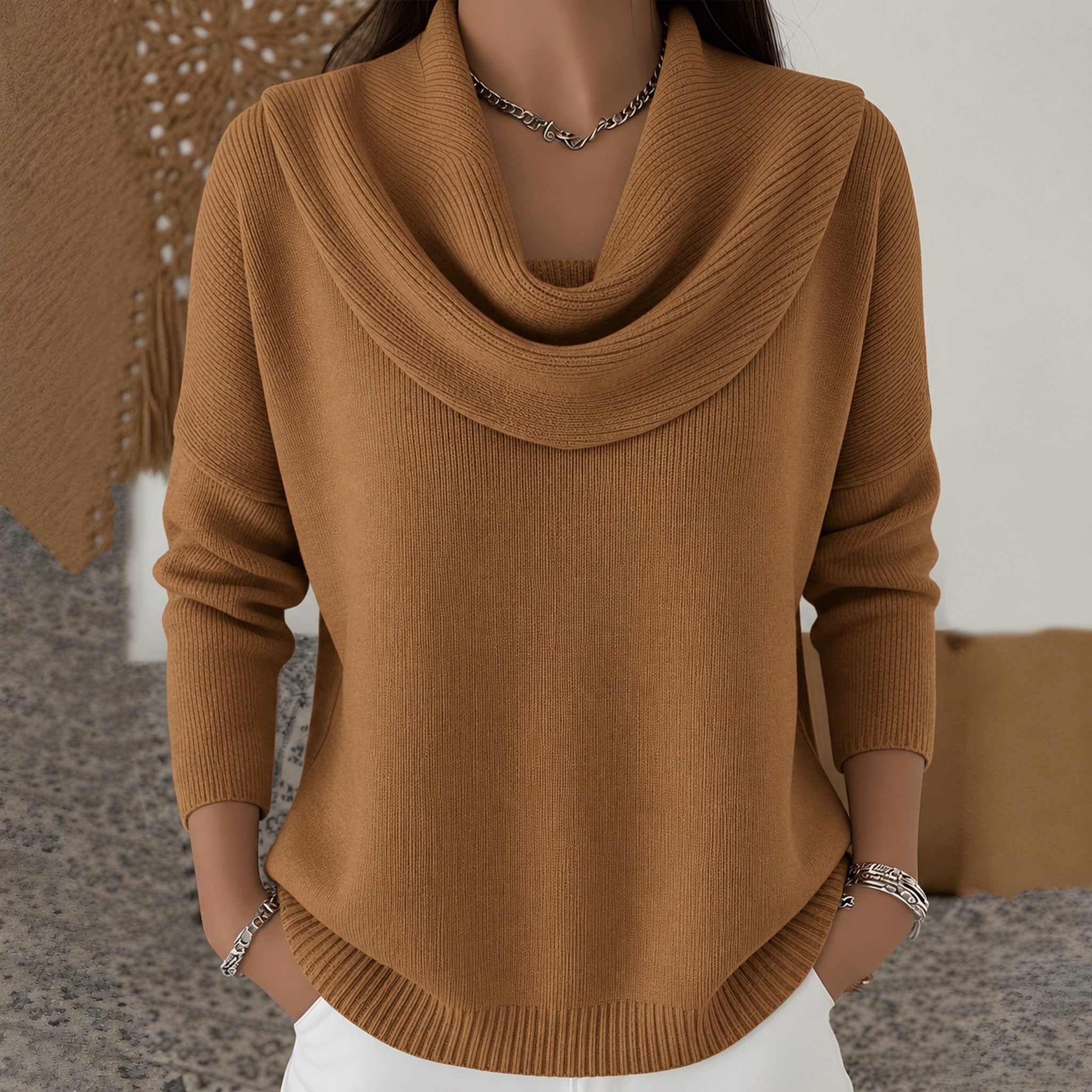 Angie cowl neck jumper in Brown, view 4