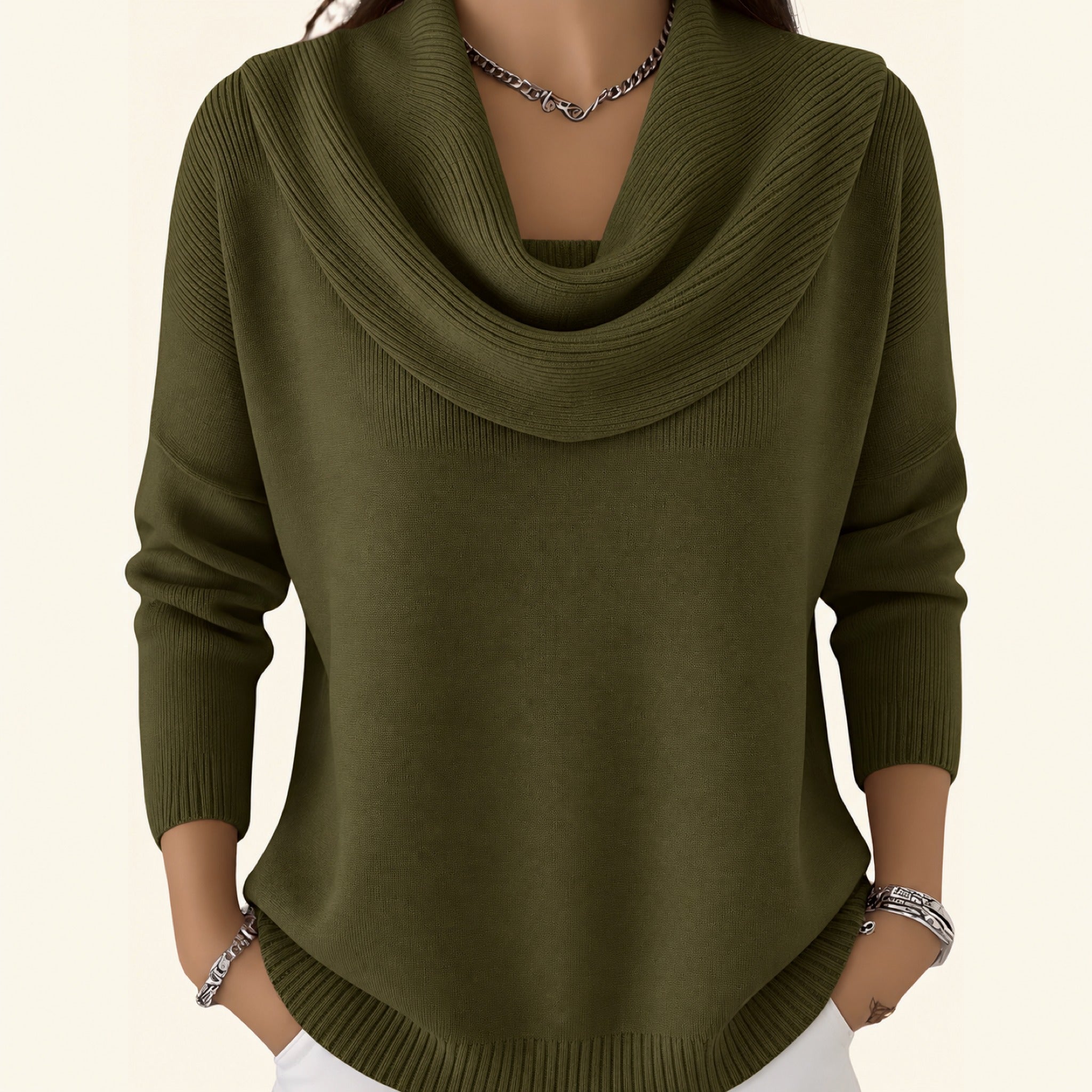 Angie cowl neck jumper in Olive Green, view 5