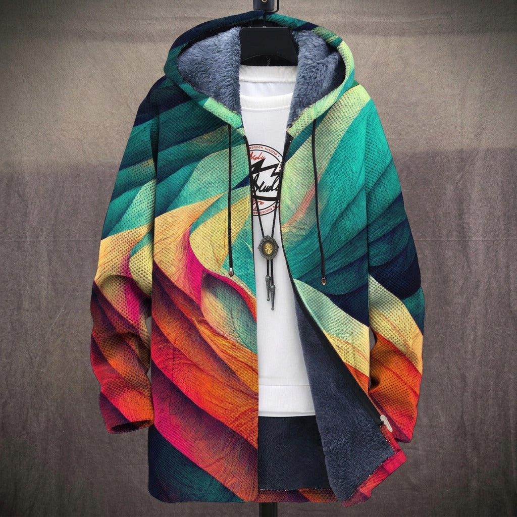 Annie - Turquoise and Red Abstract Waves Jacket, front view