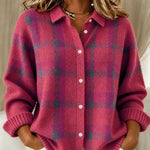 Ashley pink checked knitted jacket, front view