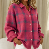 Ashley pink checked knitted jacket, view 2