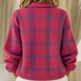 Ashley pink checked knitted jacket, view 3