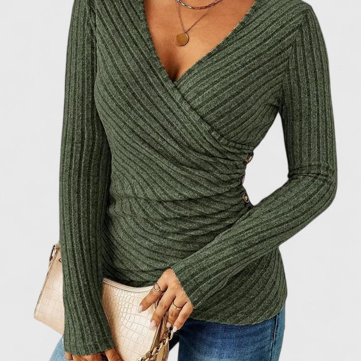 Vera wrap V-neck top in Green, view 7
