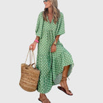 Sarah boho maxi dress in Green-White, view 5