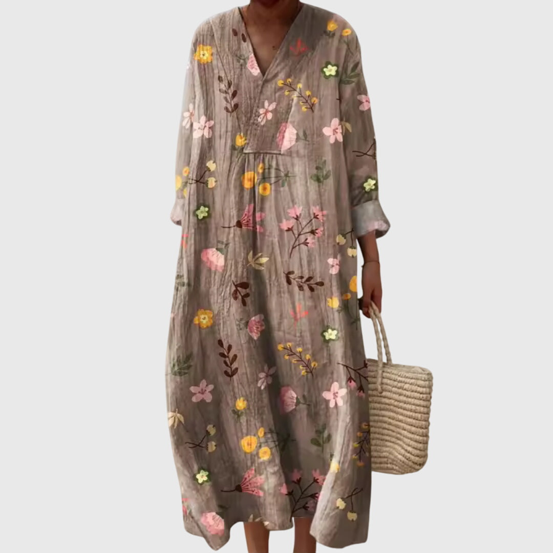 Stephanie geometric print maxi dress in Brown Floral, view 5
