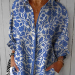 Frederikke blue garden print blouse in Multicolour, front view