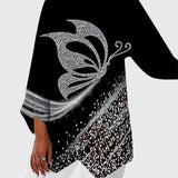 Alayah printed crew neck top in Black Silver Butterfly, front view