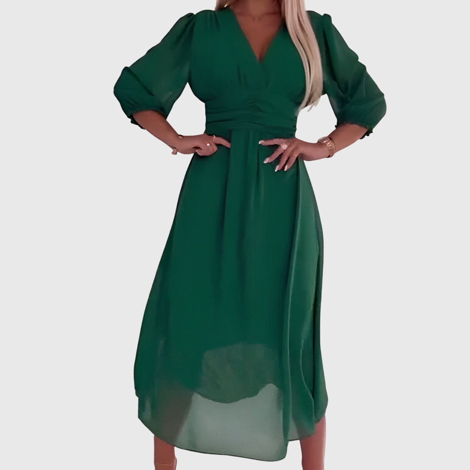 Chloe Silky Chiffon Dress in Green, view 2