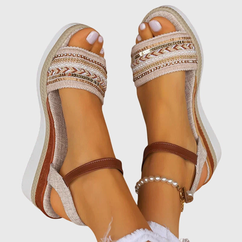 Joselyn Beaded Boho Wedge Sandals, view 6