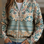 Olivia botanical border print zip-up cardigan, front view