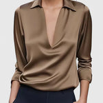 Calvina satin V-neck blouse, view 7