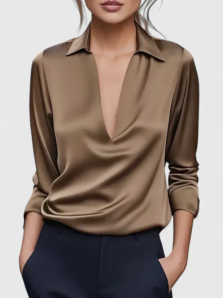 Calvina satin V-neck blouse, view 7