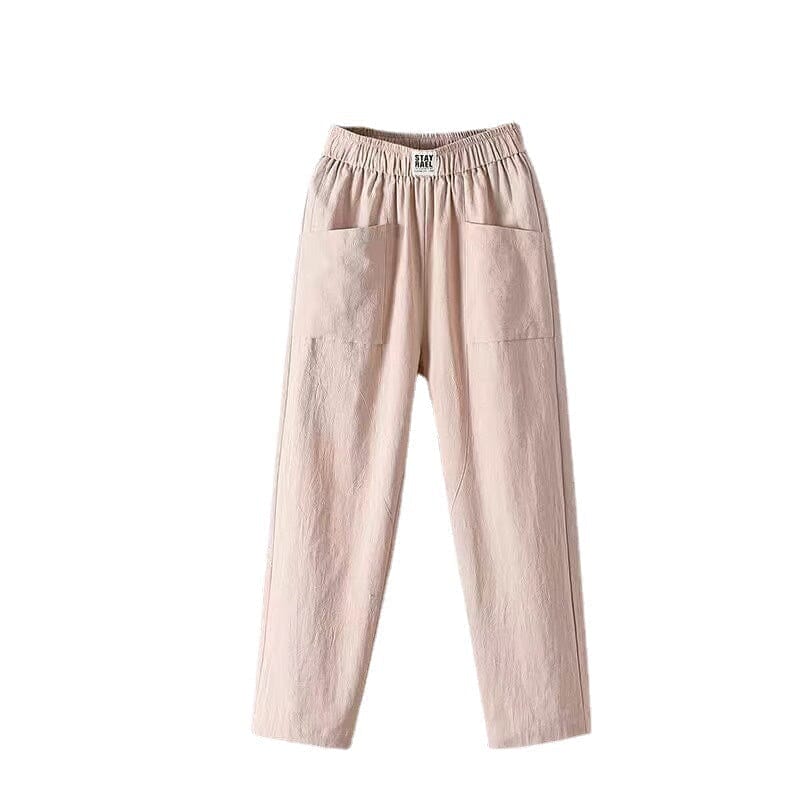 Classic cotton linen trousers with elasticated waist, view 4