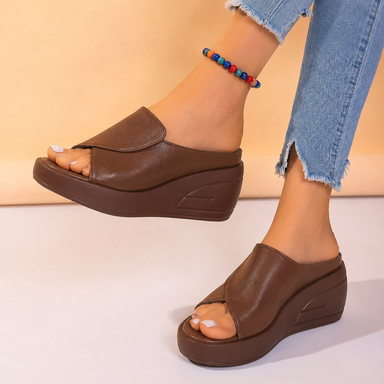 Celine Cushioned Wedge Sandals in Brown, view 5