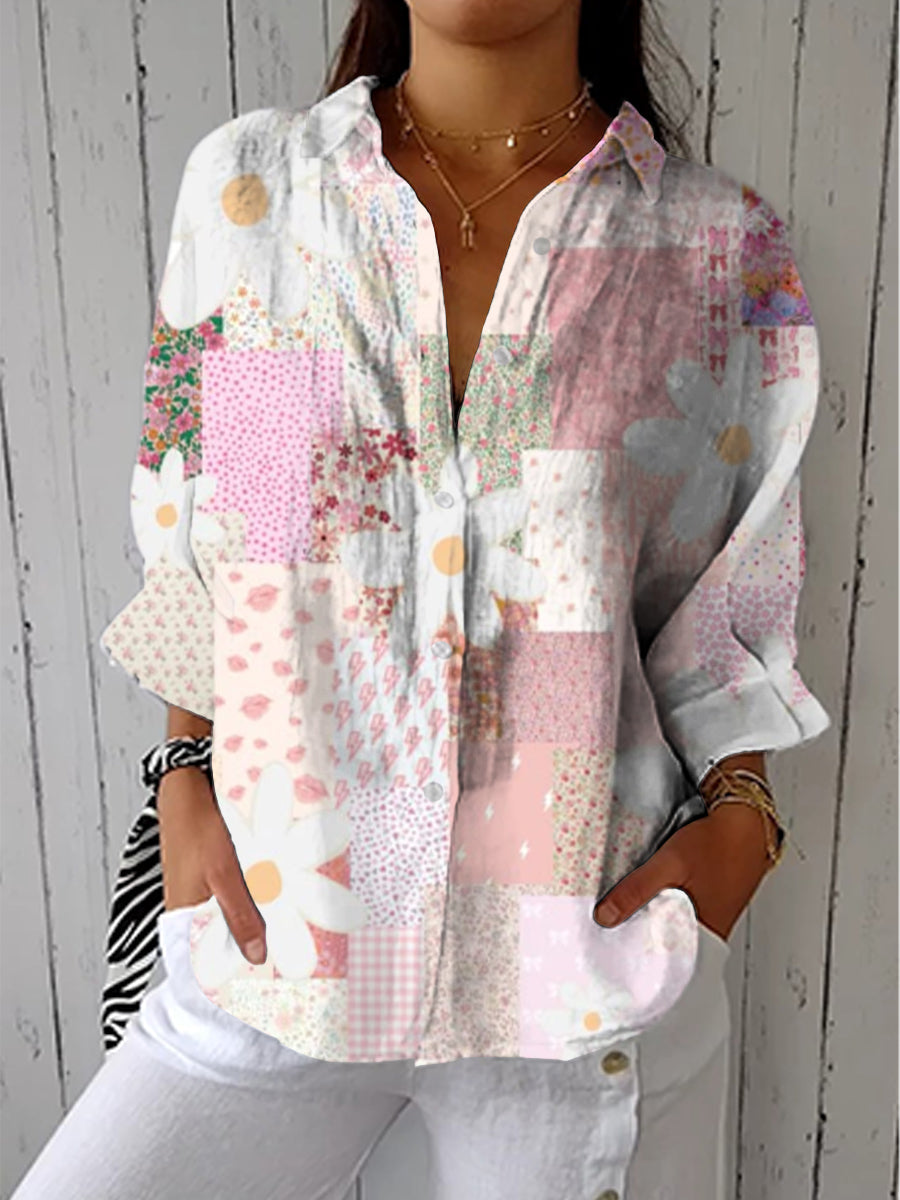 Fanny pastel patchwork daisy blouse in Multicolour, front view