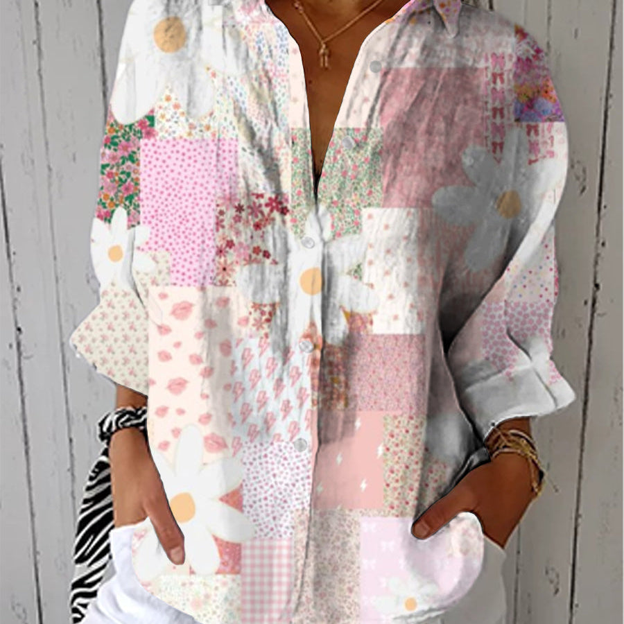 Fanny pastel patchwork daisy blouse in Multicolour, front view