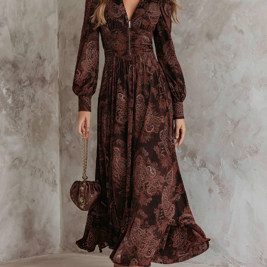 Marlene paisley zip neck midi dress, front view
