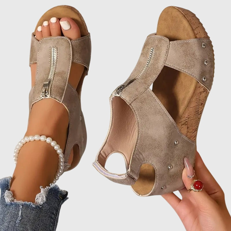 Styla orthopaedic zip sandals in Beige, view 2