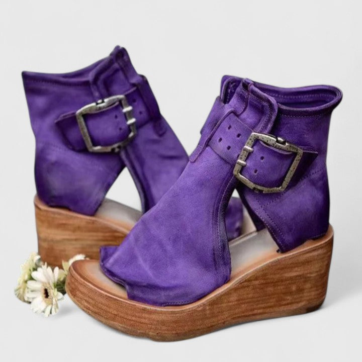 Jess Orthopaedic Buckle Wedge Sandals in Purple, view 9