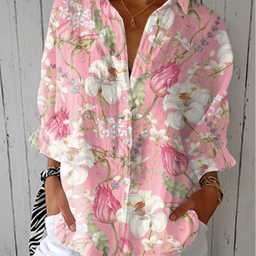 Frances elegant bloom floral blouse in Multicolour, front view