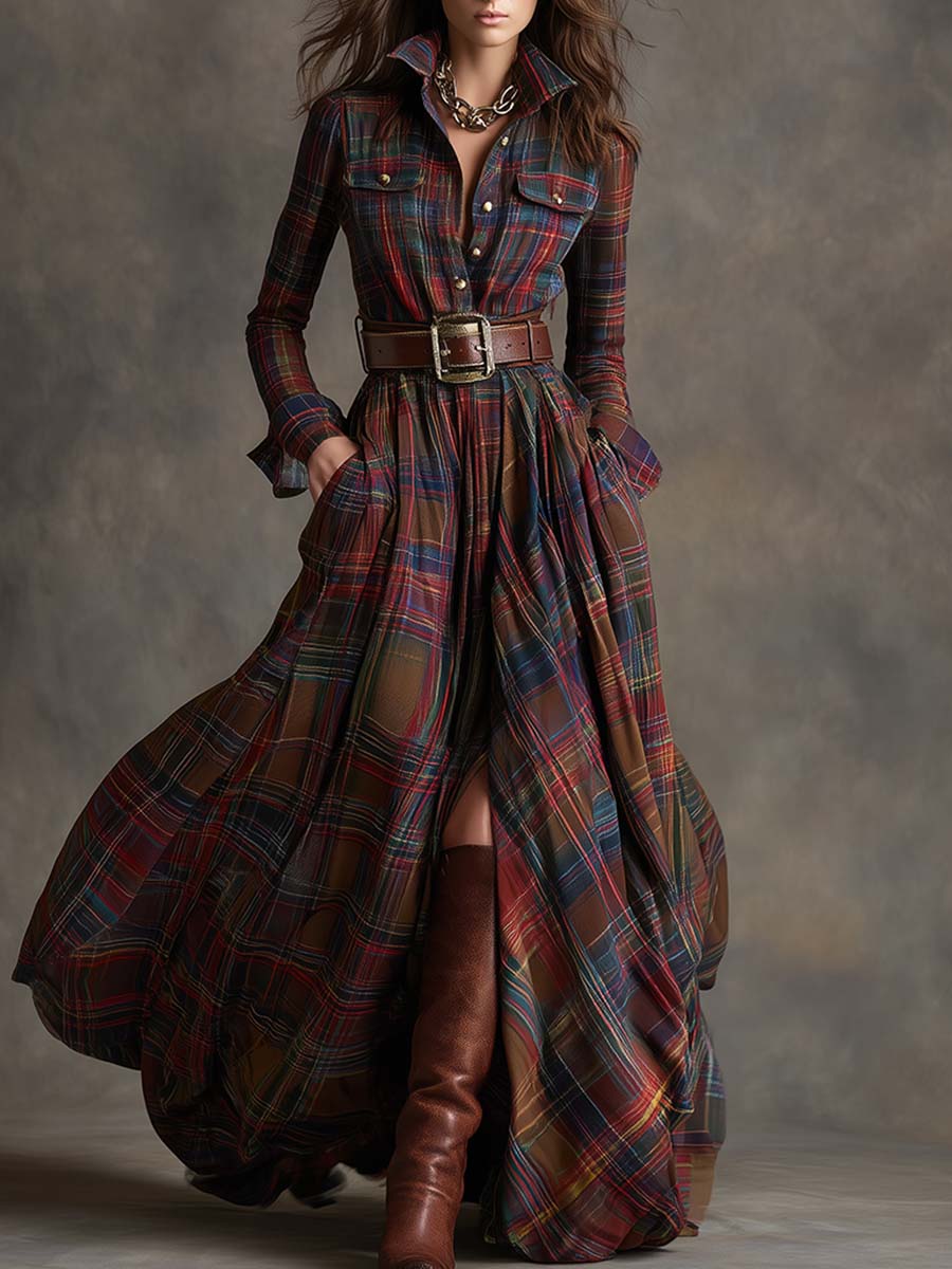 Mandy plaid belted shirt dress in Red, view 5