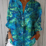Florina peacock feather print blouse in Multicolour, front view
