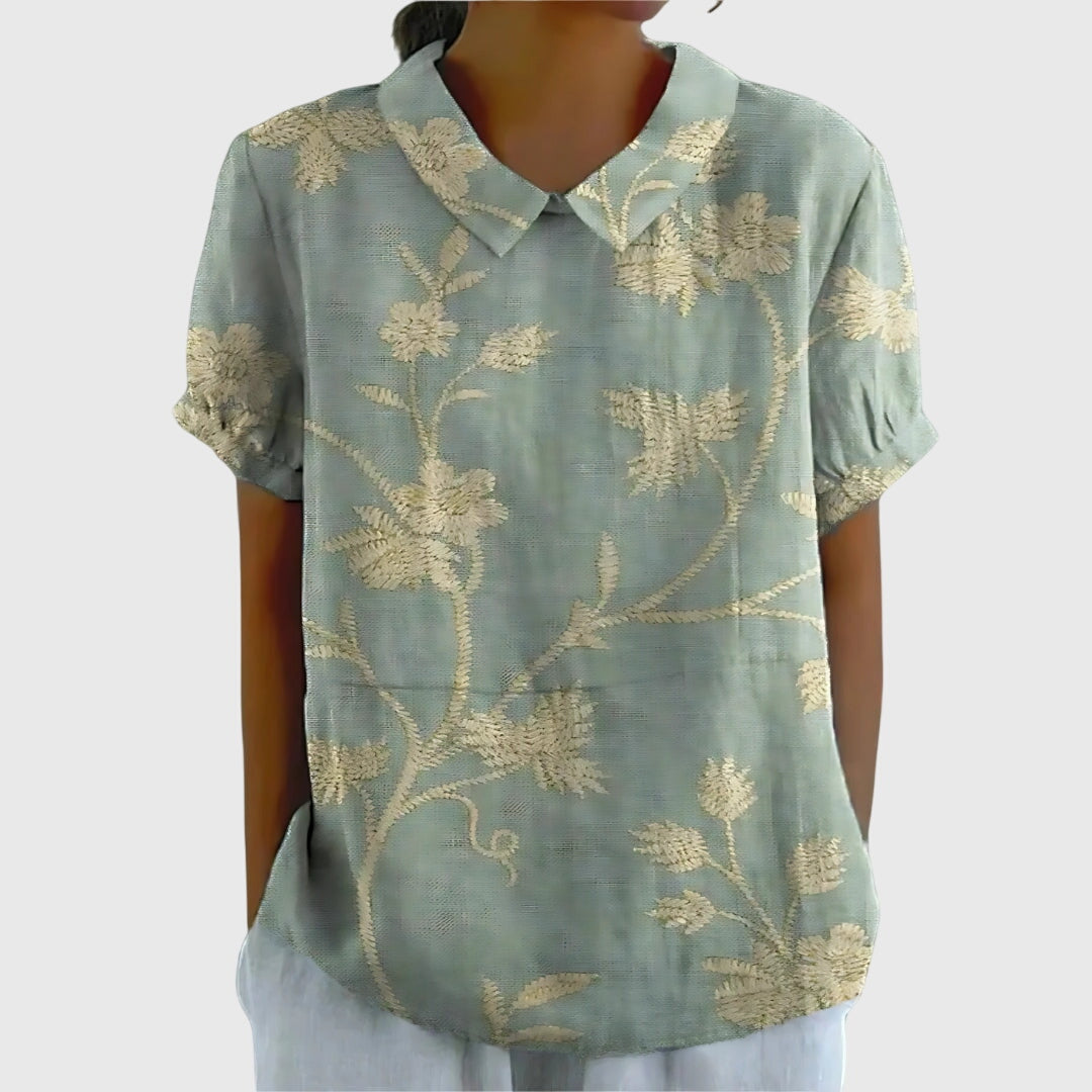 Jenna floral collared blouse in Yellowish Green, view 12