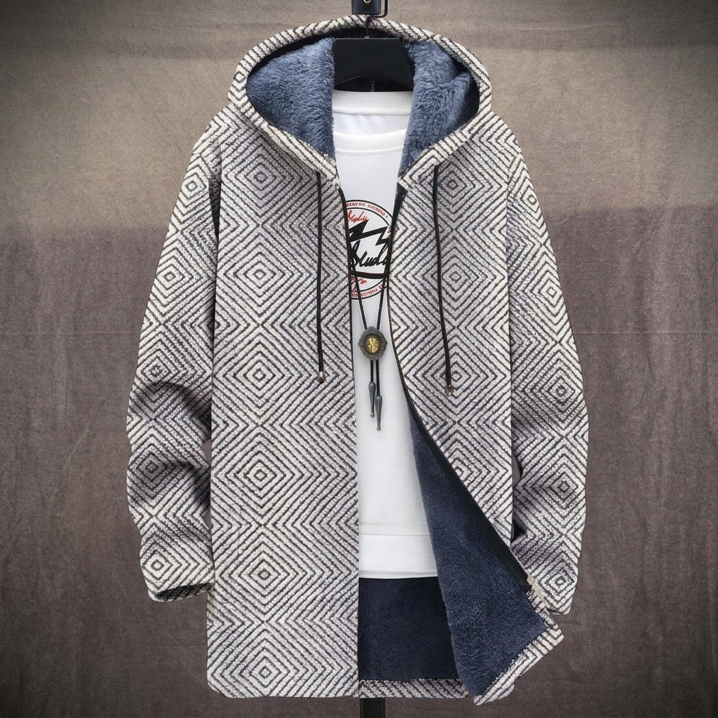 Beatrice - Grey and White Geometric Jacket, front view