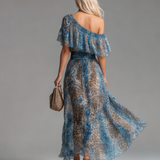 Selvaggia leopard print off shoulder maxi dress, view 2