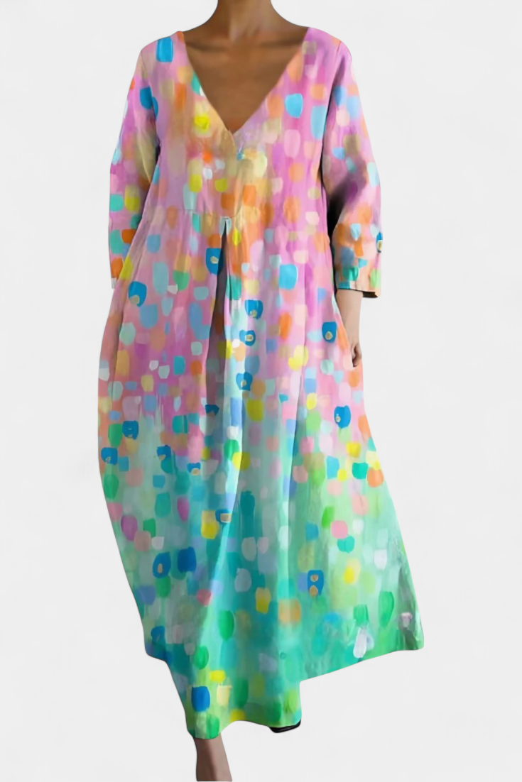 Isalinde V-neck dress in Pink Multicolour, view 2
