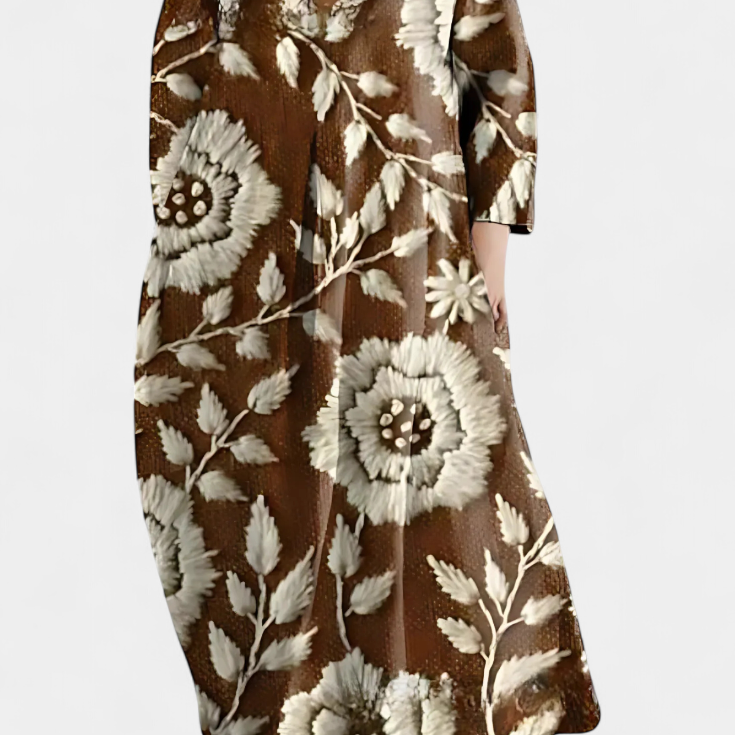 Isalinde V-neck dress in Brown, view 8