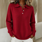 Billie cosy polo collar jumper in Red, view 3