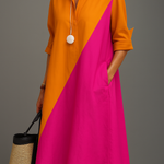 Kayla colour block midi dress in Orange/Pink, front view
