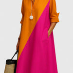 Auryzzella colour block midi dress in Orange Pink, front view