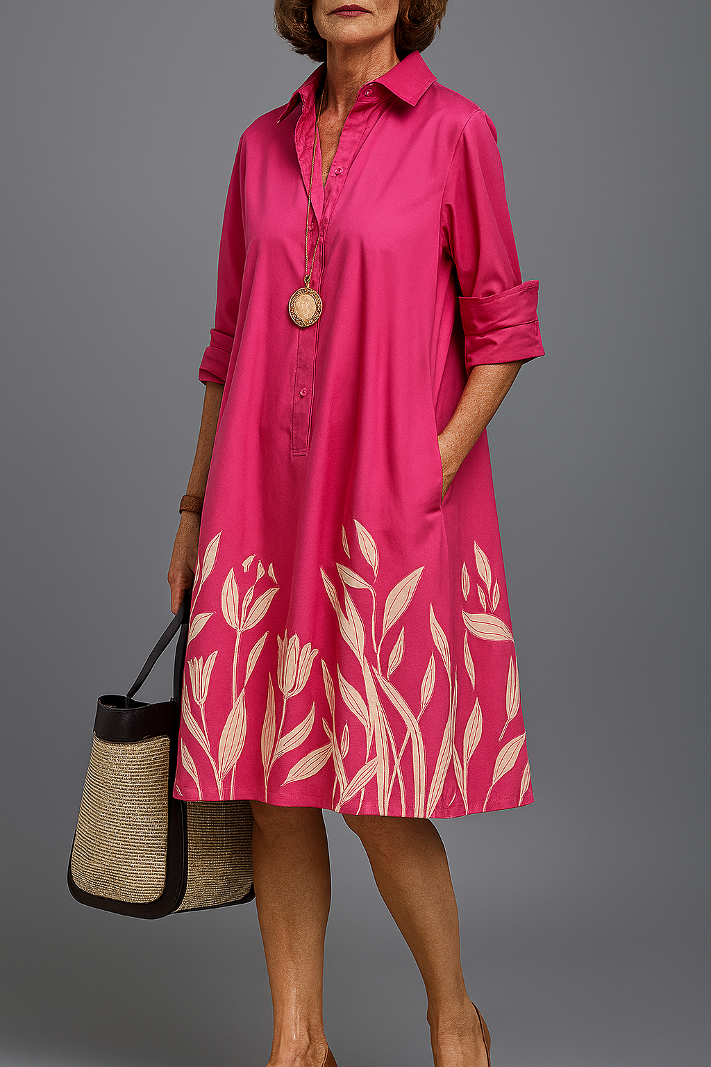 Grace pink midi dress, front view