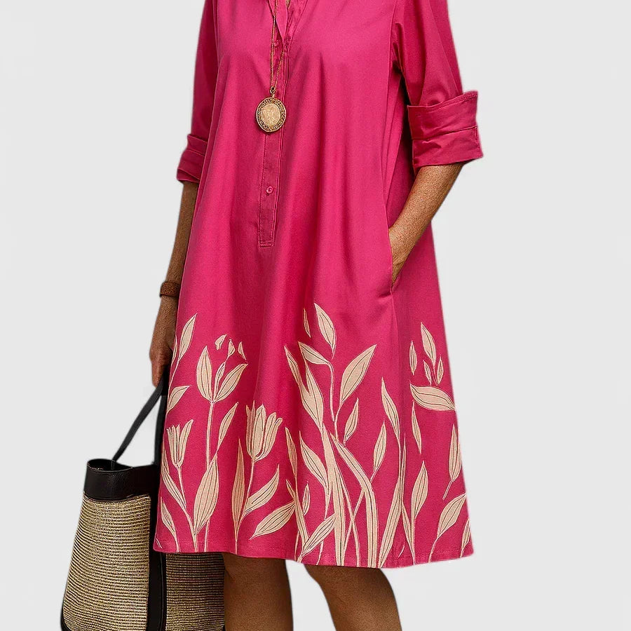 Camrynah pink shirt collar midi dress, front view