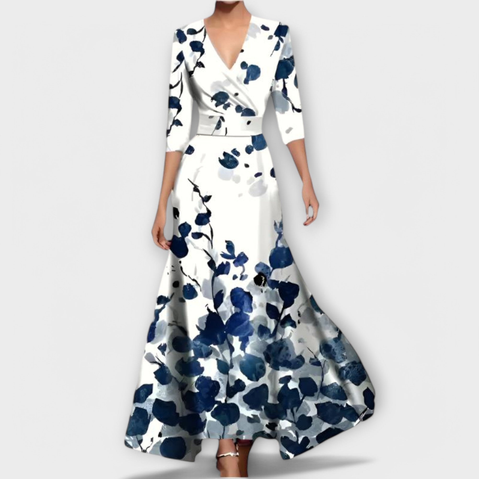Alma floral wrap maxi dress in Blue, front view