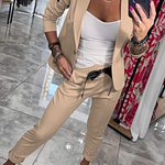 Malou jacket and trouser two-piece set in Khaki, front view