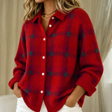 Brittany red checked knitted jacket, view 2