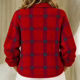 Brittany red checked knitted jacket, view 3