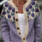 Keira tulip yoke knitted cardigan in Purple, view 3