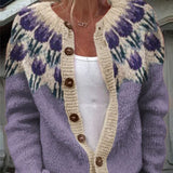 Keira tulip yoke knitted cardigan in Purple, view 3