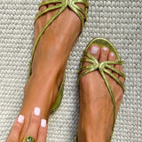Fabienne Gold Knot Flat Sandals in Green, view 6