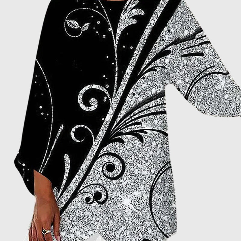 Alayah printed crew neck top in Black Silver Floral, view 7